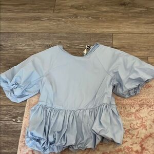 English Factory Blue Puff Sleeve Peplum Blouse